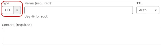 Cloudflare - Account - Add TXT record